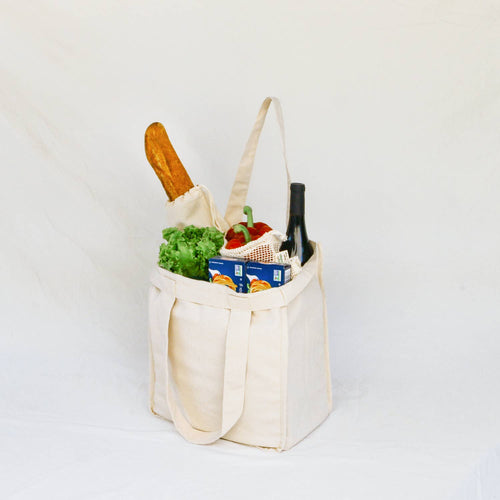 Organic Cotton Deluxe Grocery Bag w/ Sleeves - Simple Ecology: Natural - These Hands Makers Collective
