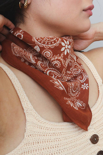 Paisley Floral Patterned Bandana: Rust - These Hands Makers Collective