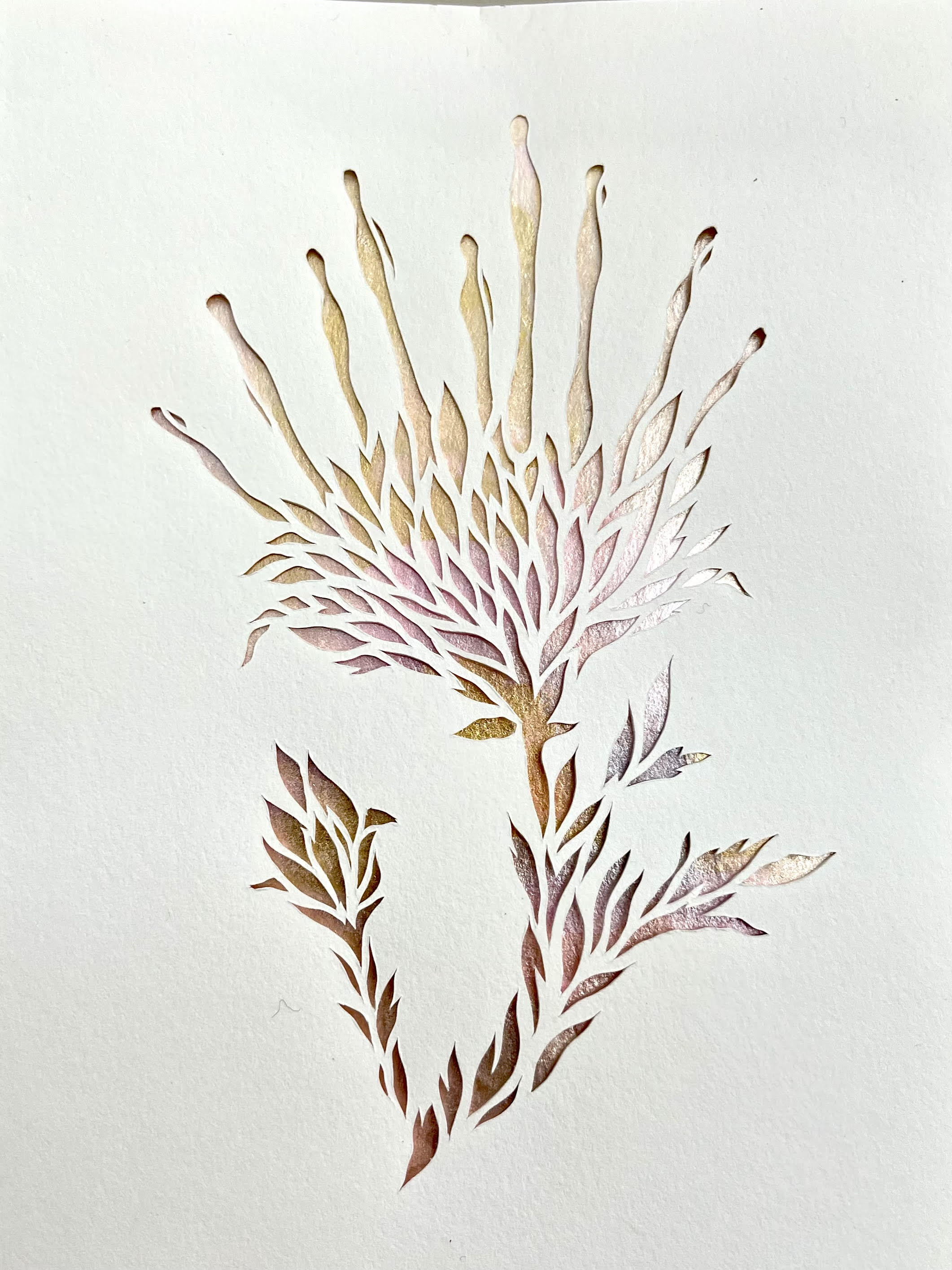 Shimmer floral paper - cut over watercolor - These Hands Makers Collective