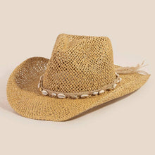 Load image into Gallery viewer, Straw Weave Cowrie Shell Rope Strap Cowboy Hat: IV - These Hands Makers Collective