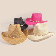 Load image into Gallery viewer, Straw Weave Cowrie Shell Rope Strap Cowboy Hat: IV - These Hands Makers Collective