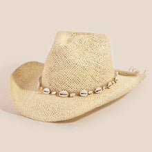 Load image into Gallery viewer, Straw Weave Cowrie Shell Rope Strap Cowboy Hat: KA - These Hands Makers Collective