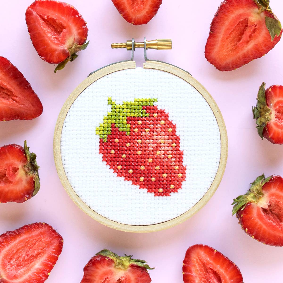 Strawberry DIY Mini Cross Stitch Kit - These Hands Makers Collective