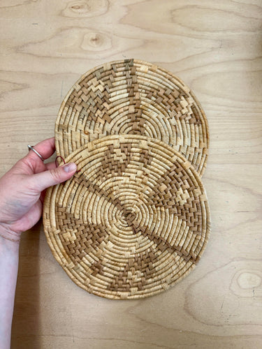 Vintage Set of 2 Round Woven Seagrass Trivets