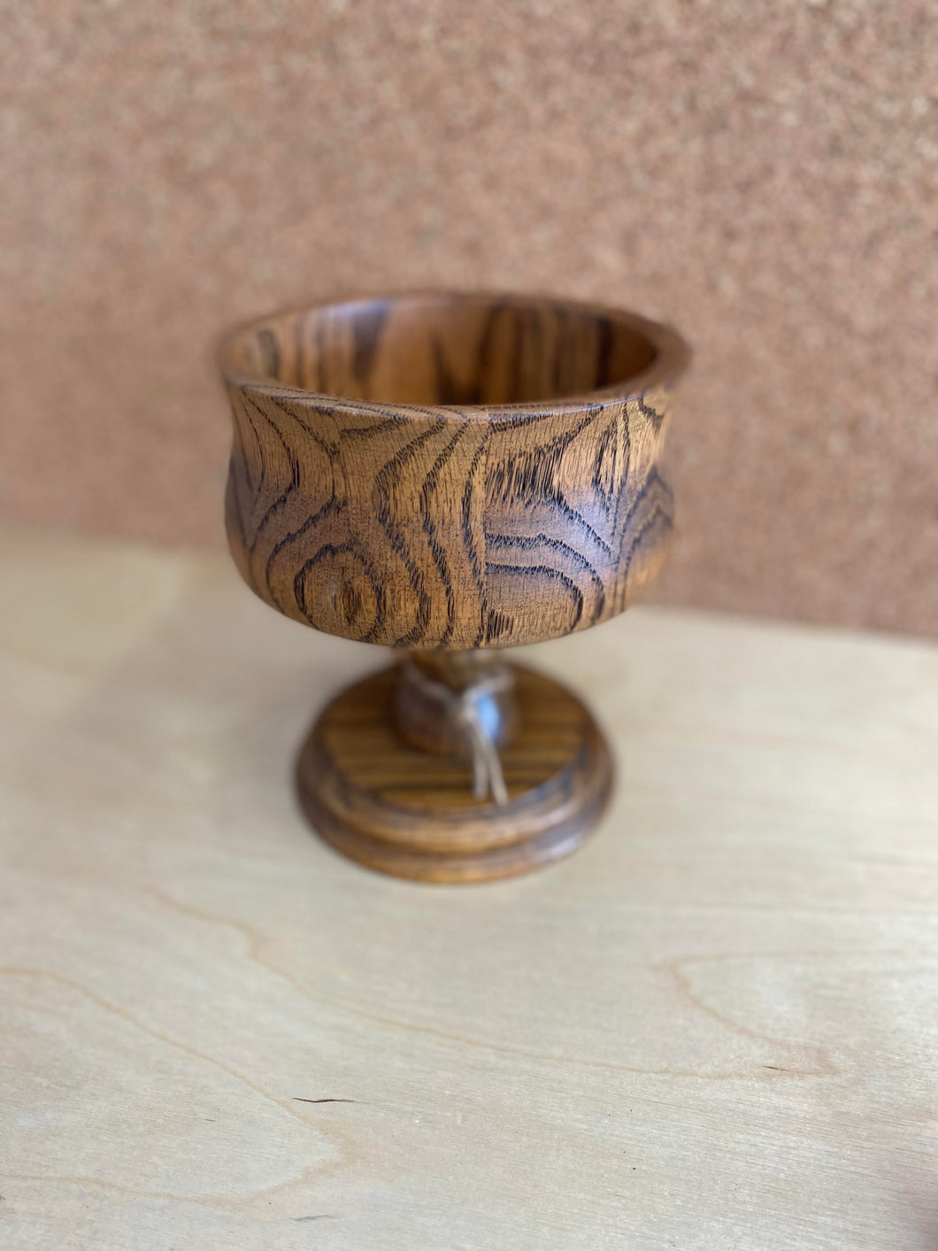 Vintage Oak Wood Pedestal Bowl