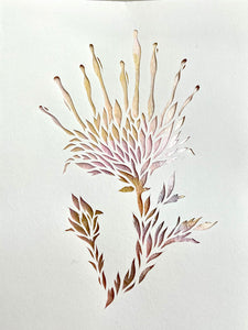 Shimmer floral paper-cut over watercolor