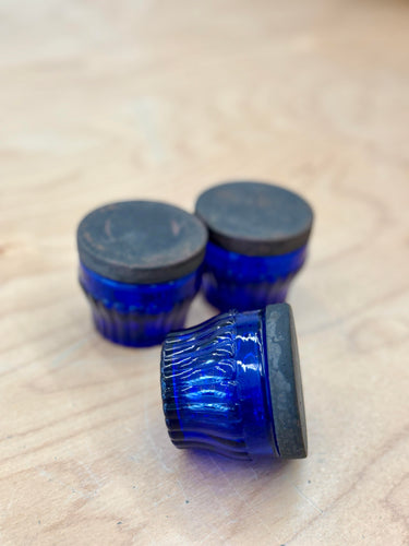 Vintage Face Cream Cobalt Blue Jars with Metal Lids