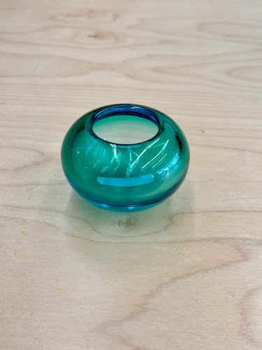 Vintage Small Round Teal Glass Vase