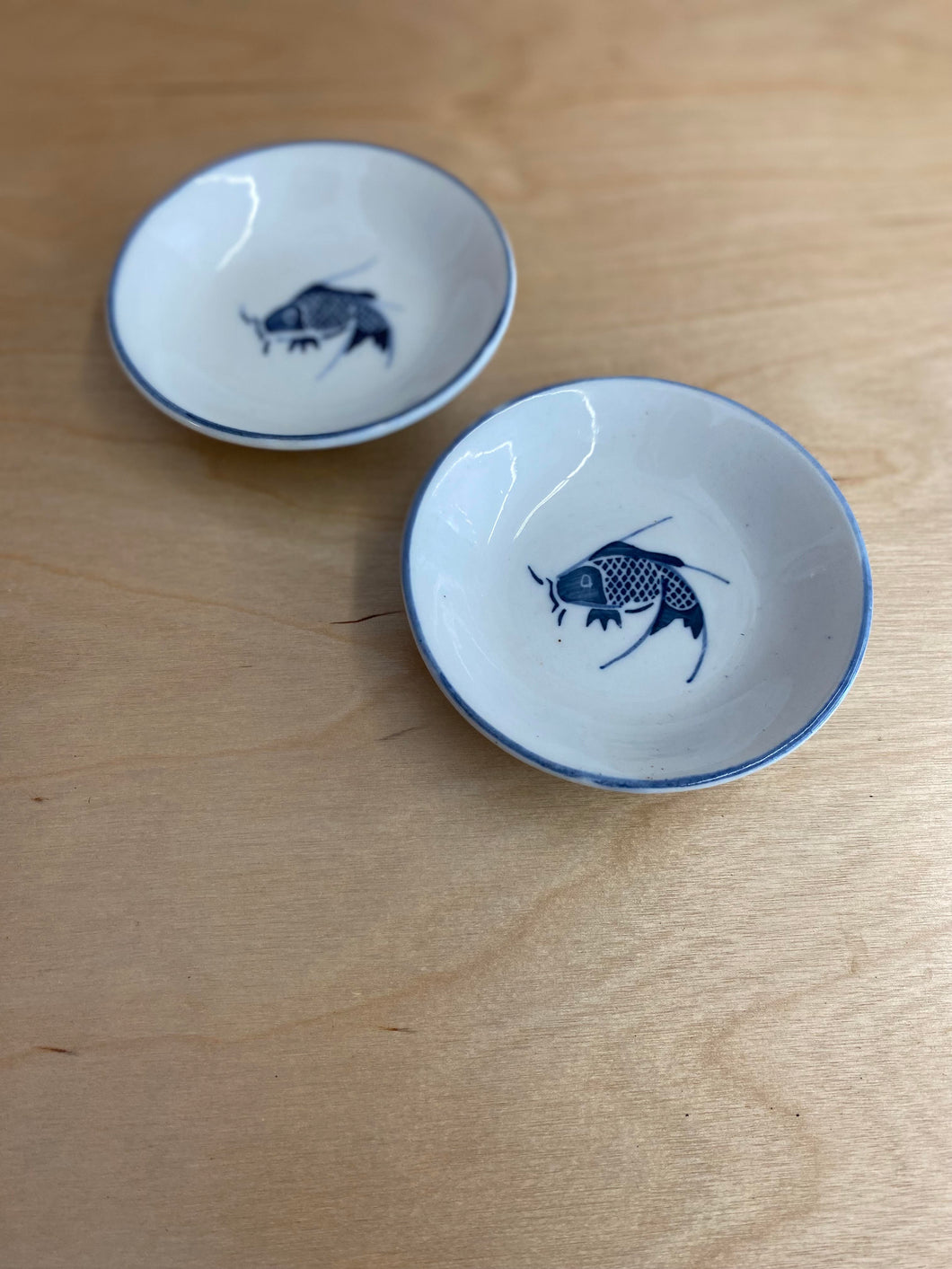 Pair of blue koi fish soy trays