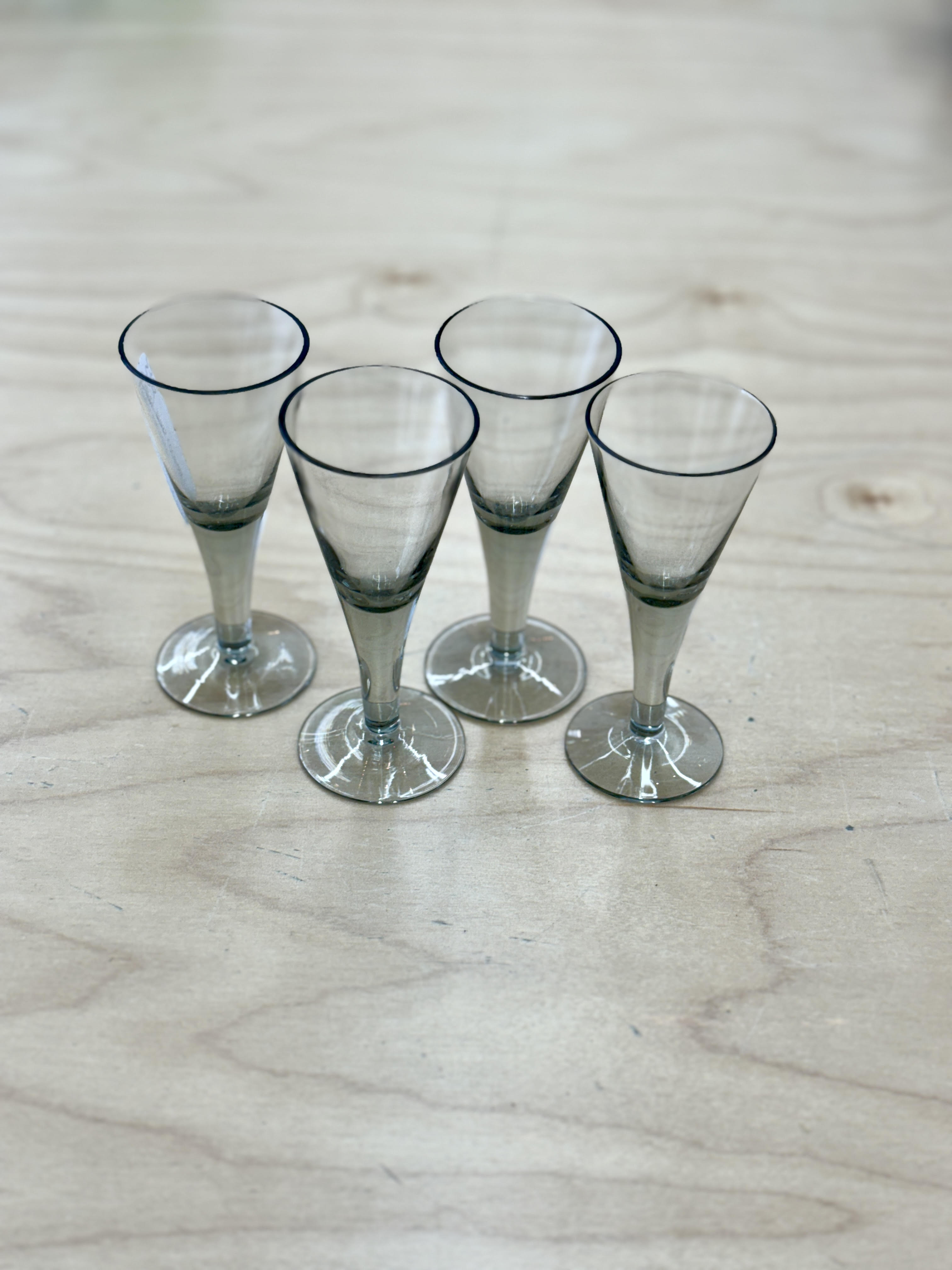 Mid Century Set of 4 Grey Glass Cordials