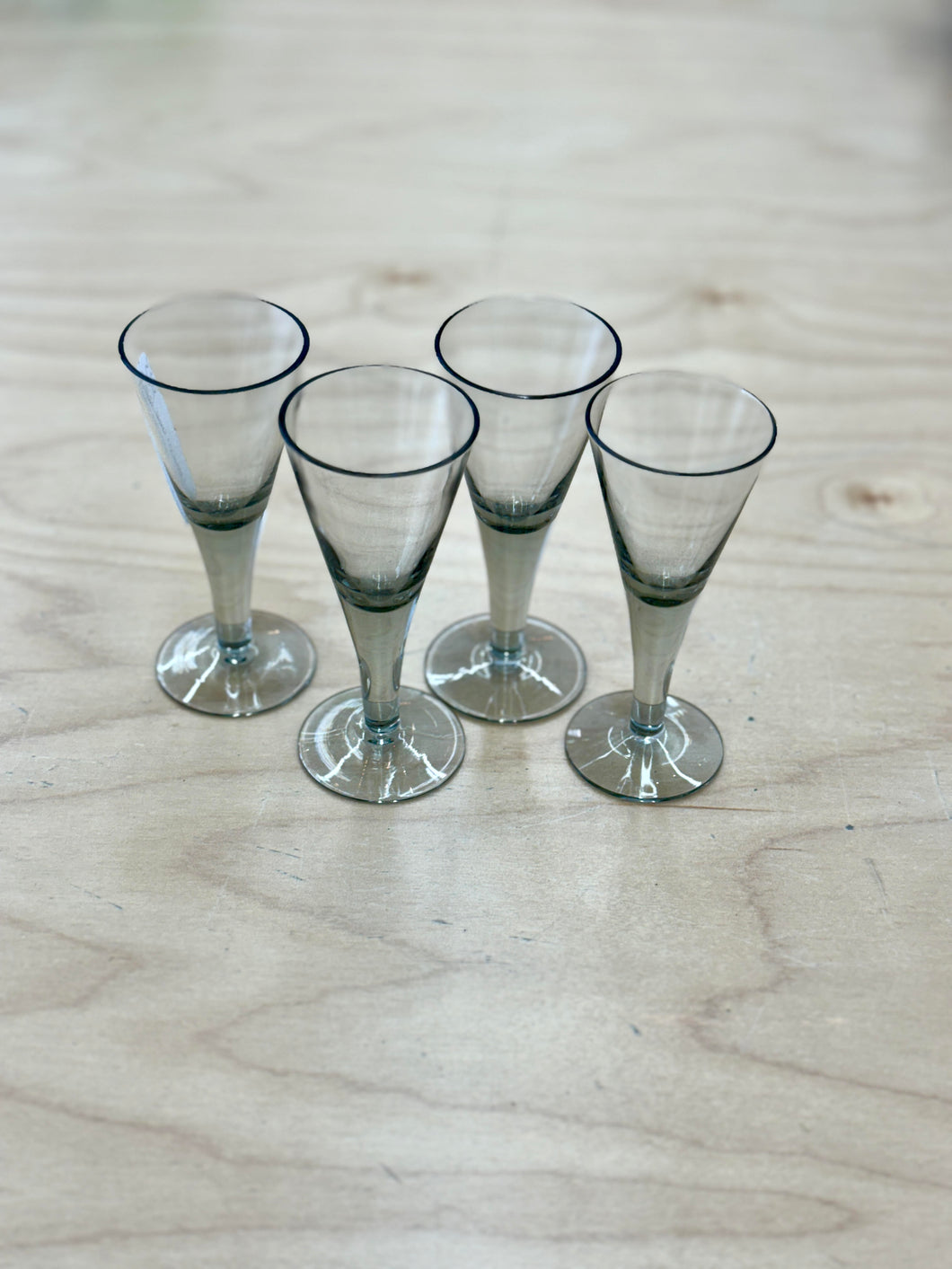 Mid Century Set of 4 Grey Glass Cordials