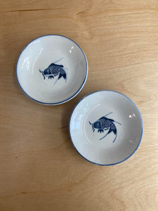 Pair of blue koi fish soy trays