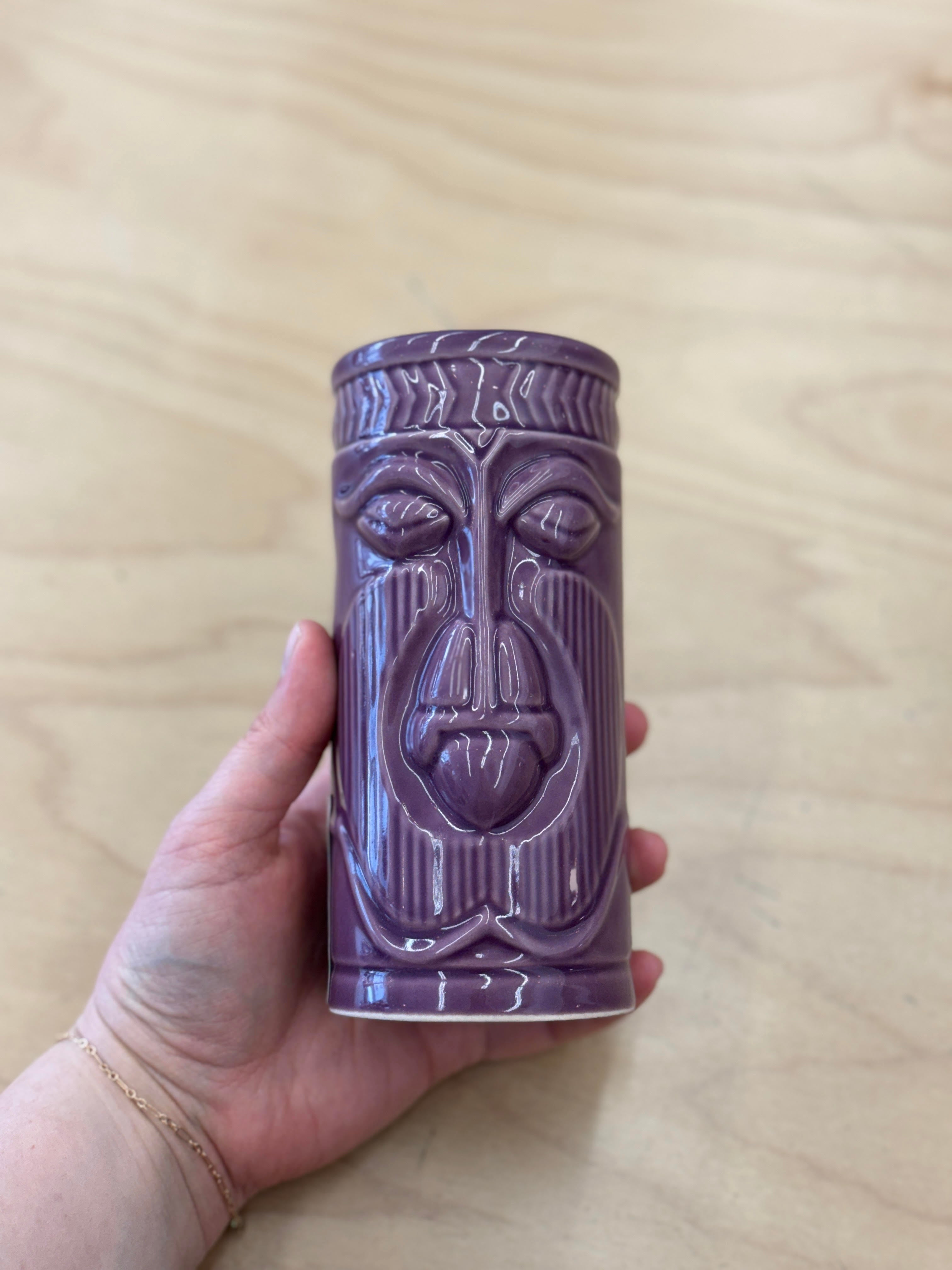 Vintage Purple Ceramic Tiki Vase