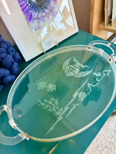 Vintage Etched Glass and Lucite Fish Tray