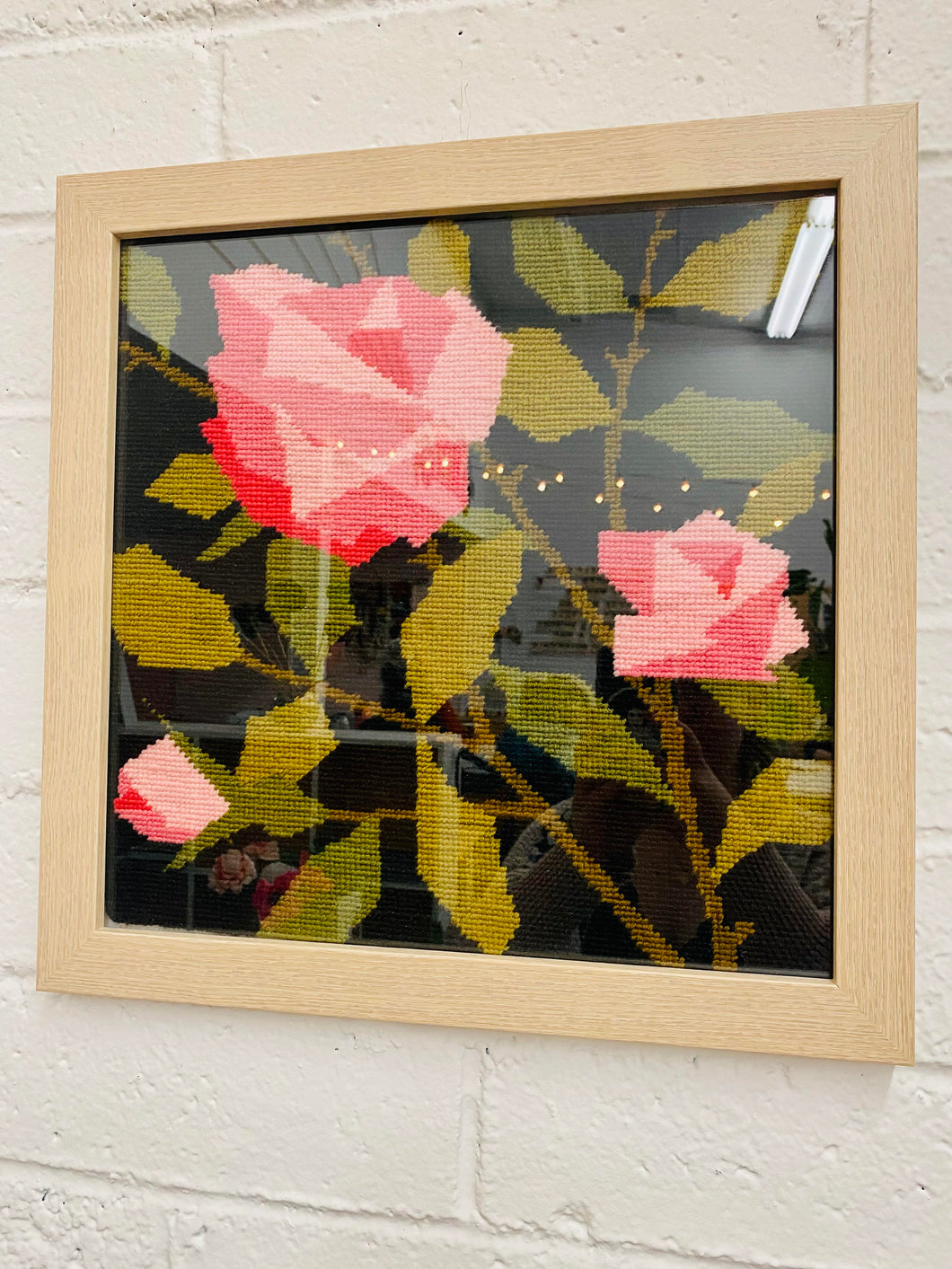 Vintage Needle Point Roses Framed