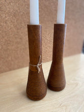 Load image into Gallery viewer, Pair of vintage wooden candleholders