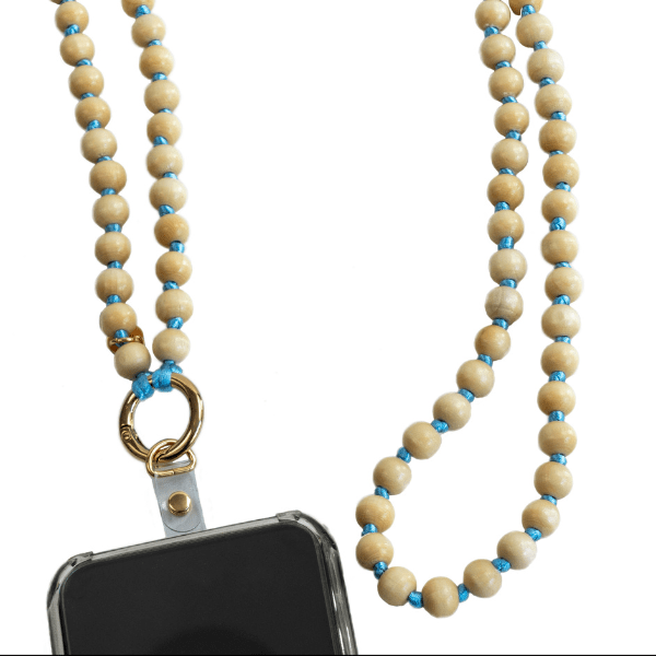 Used by Warner Bros Studio! Wood Beaded Cell Phone Chain : Natural - These Hands Makers Collective