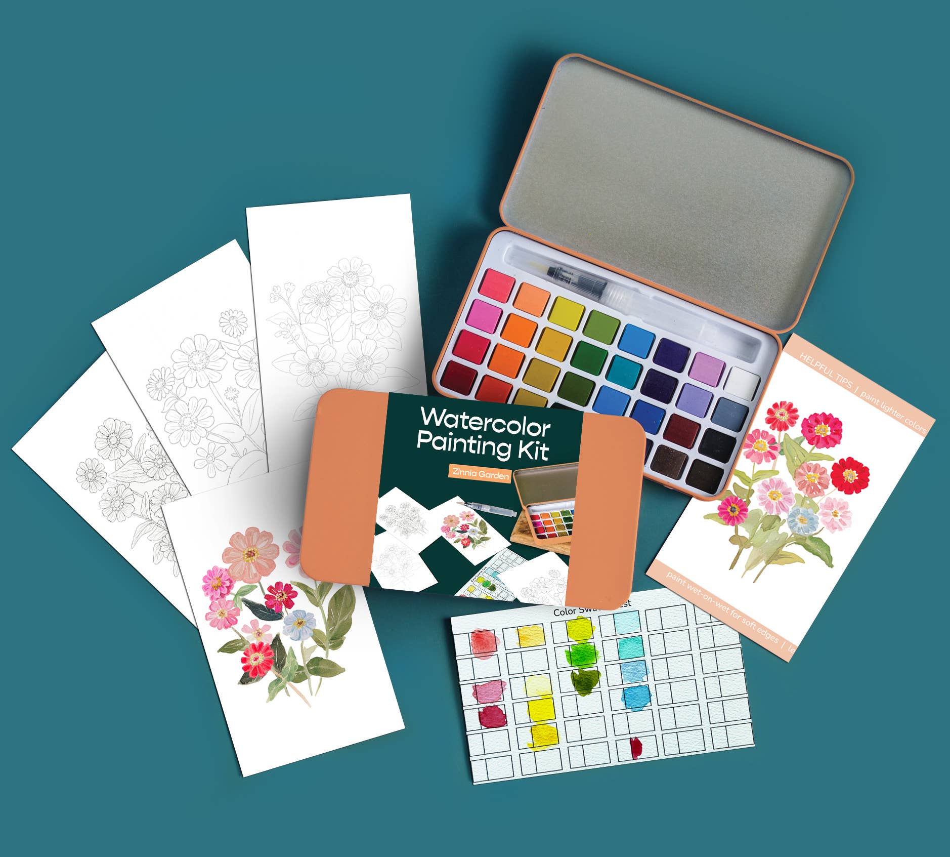 Zinnia Garden watercolor painting kit - These Hands Makers Collective