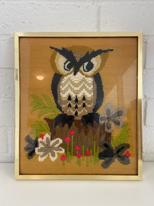 Vintage Needle Point Owl Framed