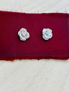 Sterling Silver Rose Studs with Diamonds by John Meyer