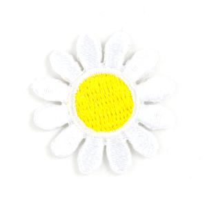 White Daisy Embroidered Sticker Patch: 1" x 1"