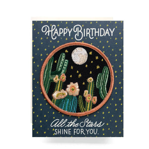 Patch Greeting Card Night Cactus Birthday