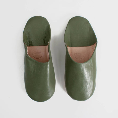 Moroccan Babouche Basic Slippers, Olive: Small