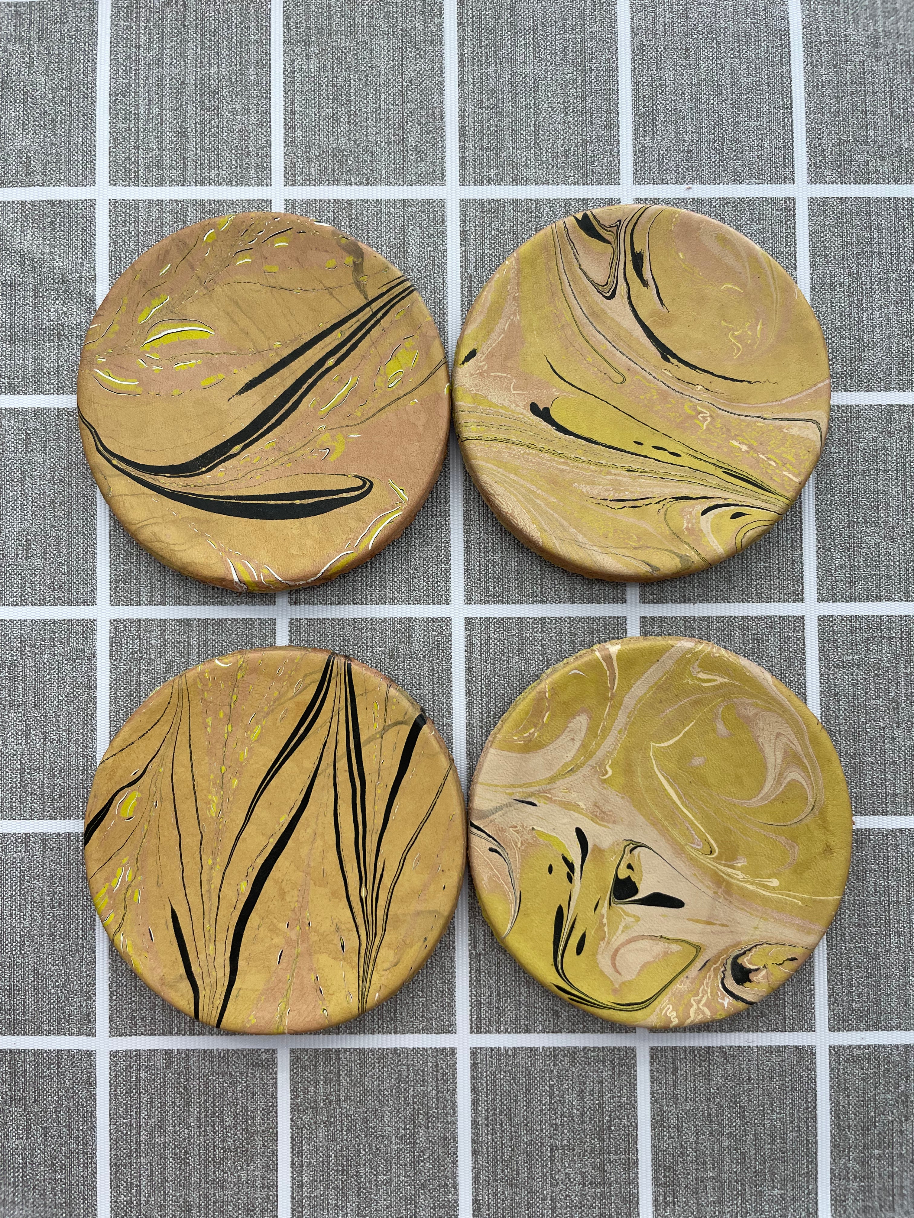 Marbled Leather Coasters - Set of 4