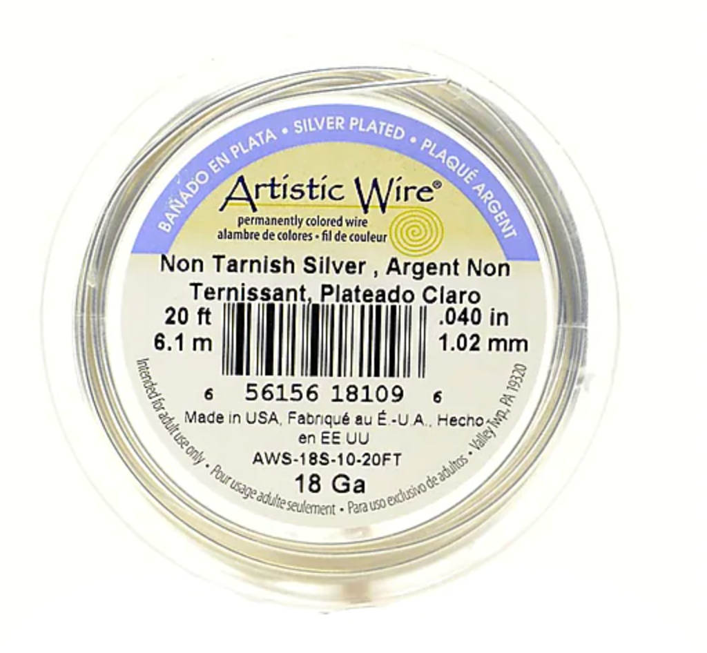 Craft Wire, 18 Gauge (1 mm), Silver Plated, Tarnish Resistant Silver, 20 ft (6.1 m)