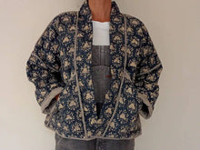Load image into Gallery viewer, Kimono Jacket Block Print Reversible Quilted Blue Cotton