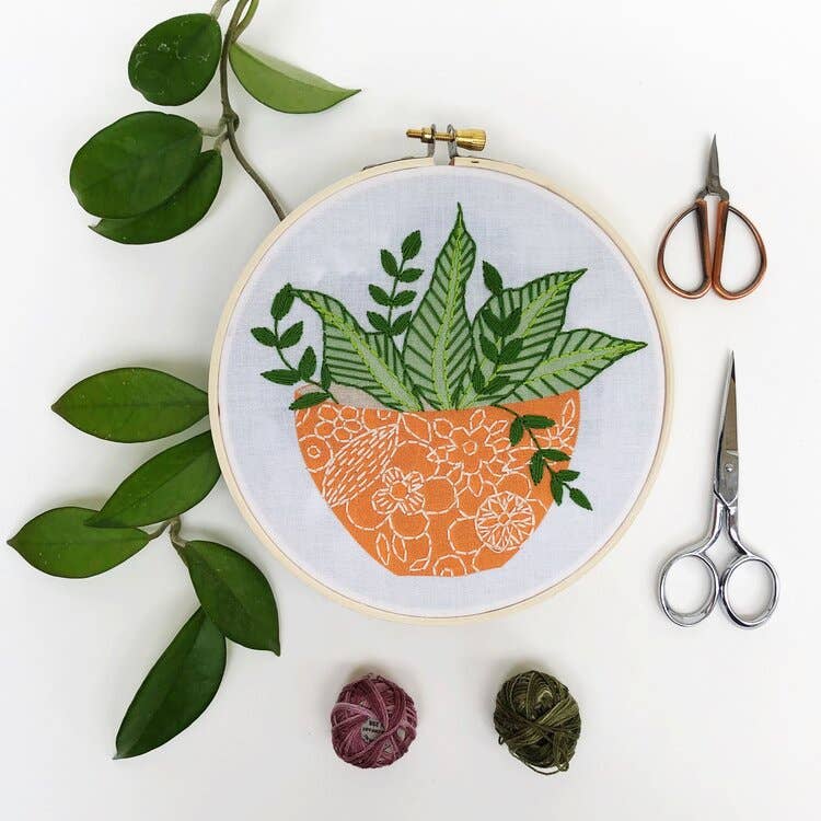 Orange Flower Pot Embroidery Kit