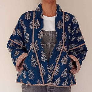 Quilted Kimono Jacket Block Printed - REVERSIBLE INDIGO POP