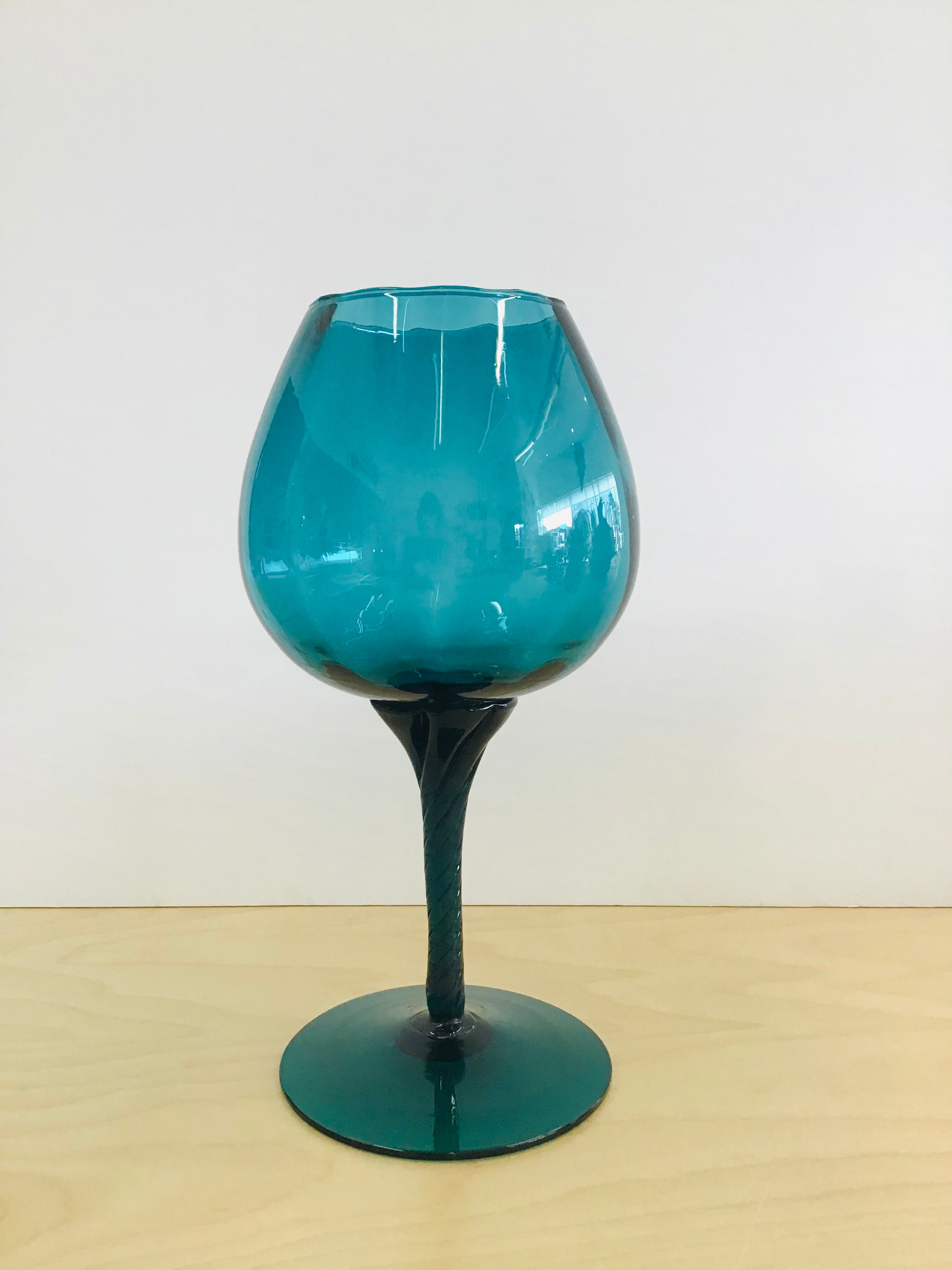 Mid Century Teal Long Stem Glass Snifter