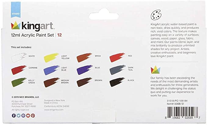 Kingart Acrylic Paint Set of 12 - These Hands Makers Collective