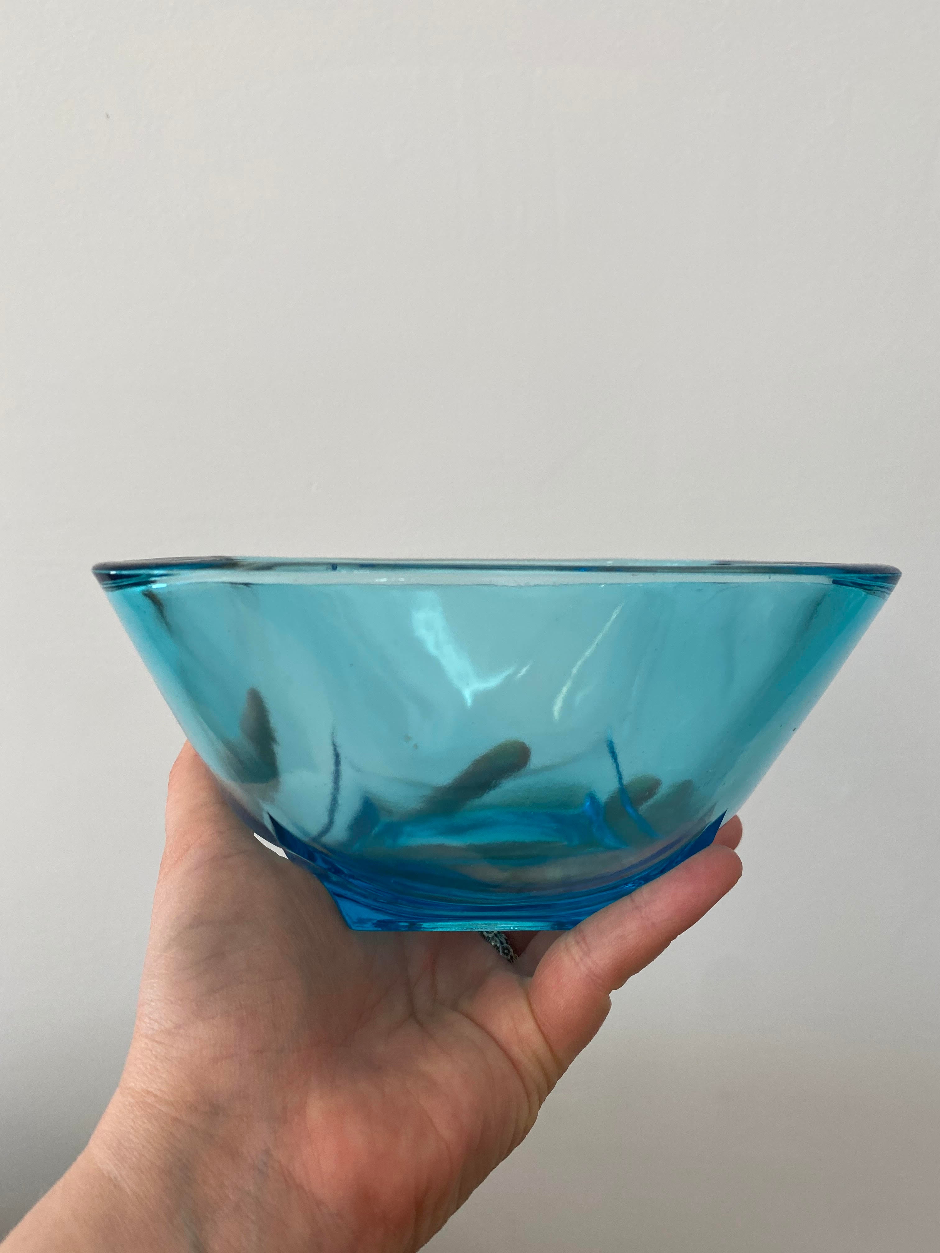 Vintage Aqua Blue Glass Square Dish
