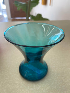 Small Vintage Flared Teal Glass Vase