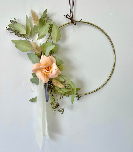 Modern Paper Rose and Dried Greenery Wreath